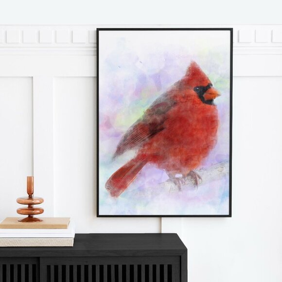 NobleCaptures Other - 16x20 Chubby Northern Red‎ Cardinal Watercolor Illustration Art Painting Poster